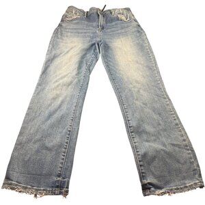 Risen SALT TREE Jeans Mid Rise Straight RDP5302 Distressed Denim Frayed Hem 13